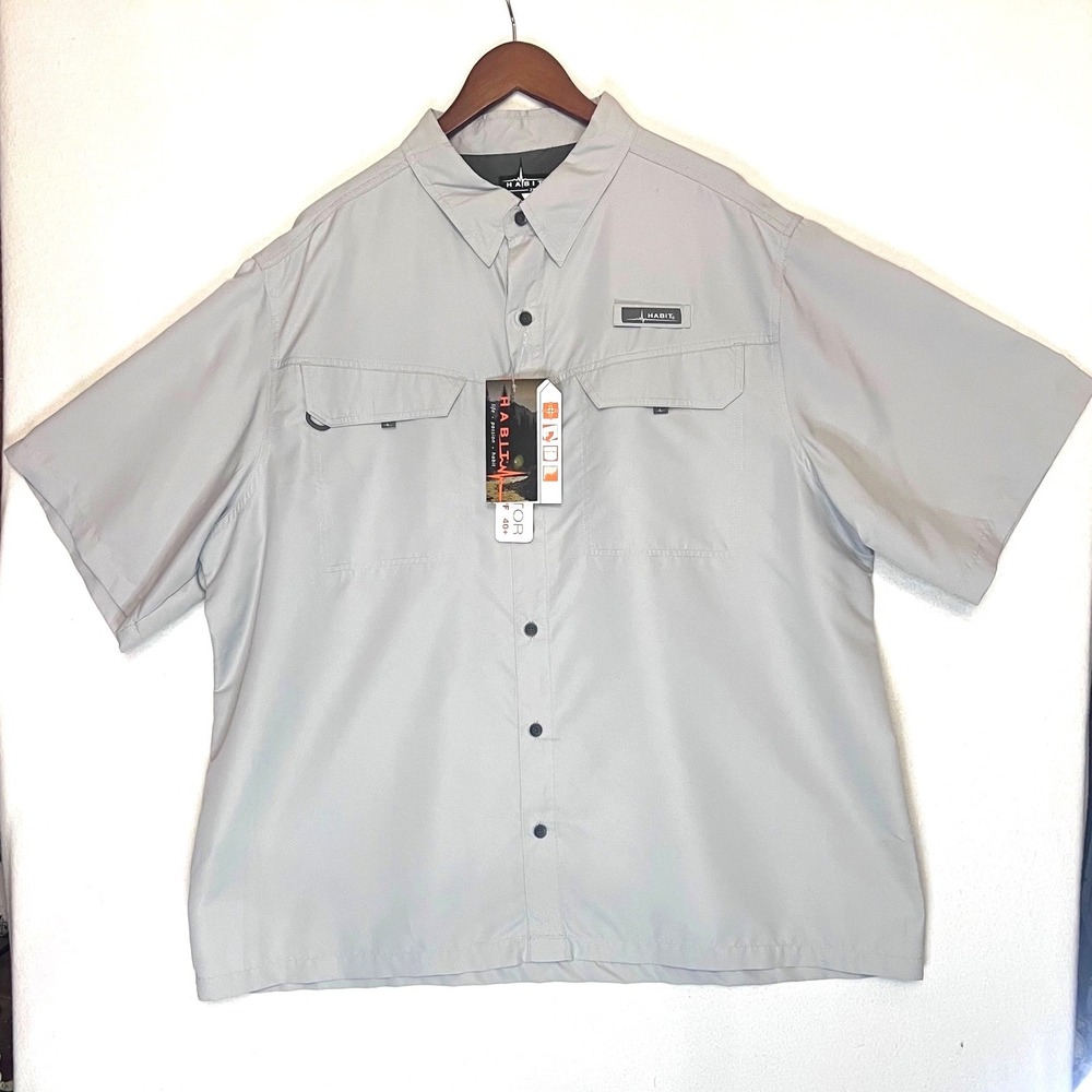 Habit Mens Performance Fishing Shirt Dusk Grey UPF 40+‎ Short Sleeve 2XL New